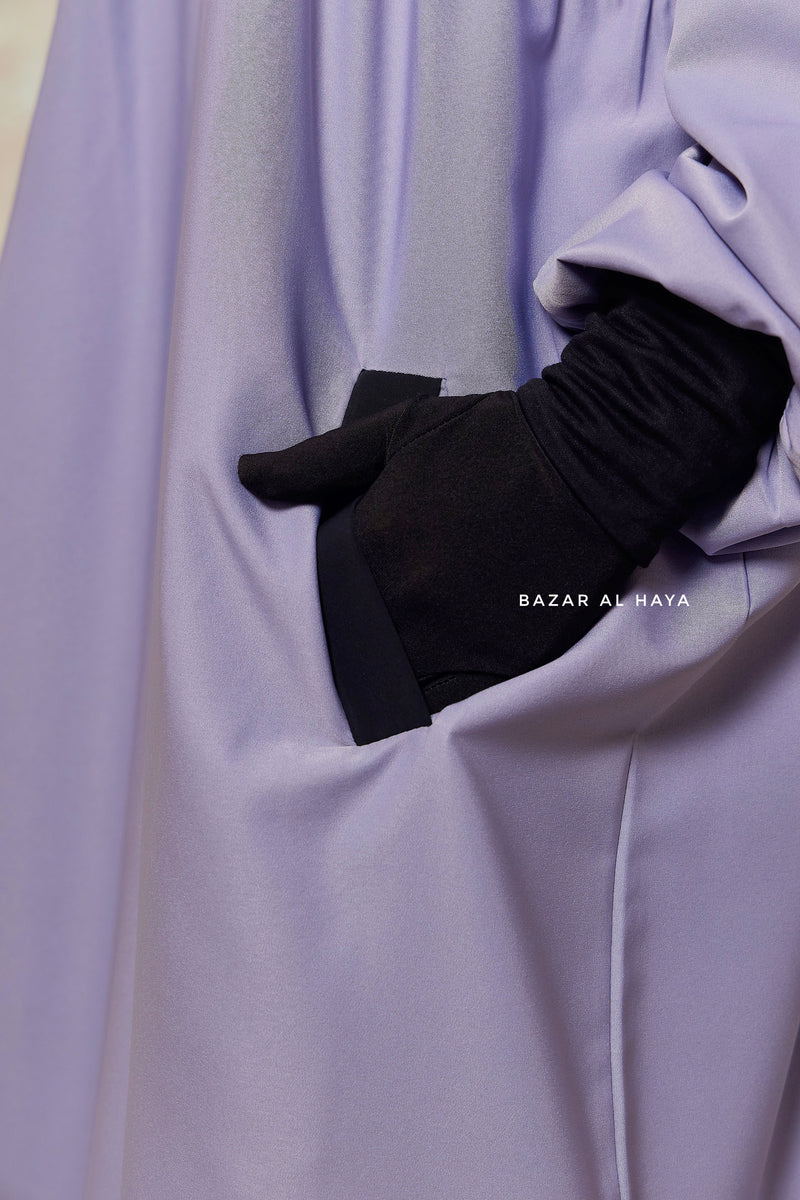 Kalina Lilac Hooded Abaya Dress With Pockets - Silk Crepe