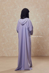 Kalina Lilac Hooded Abaya Dress With Pockets - Silk Crepe