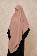 Taupe Rose Pari Two Layered Maxi Diamond Khimar - Crepe Chiffon