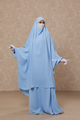 Hoor Baby Blue - Two Piece Jilbab With Skirt- Long & Loose