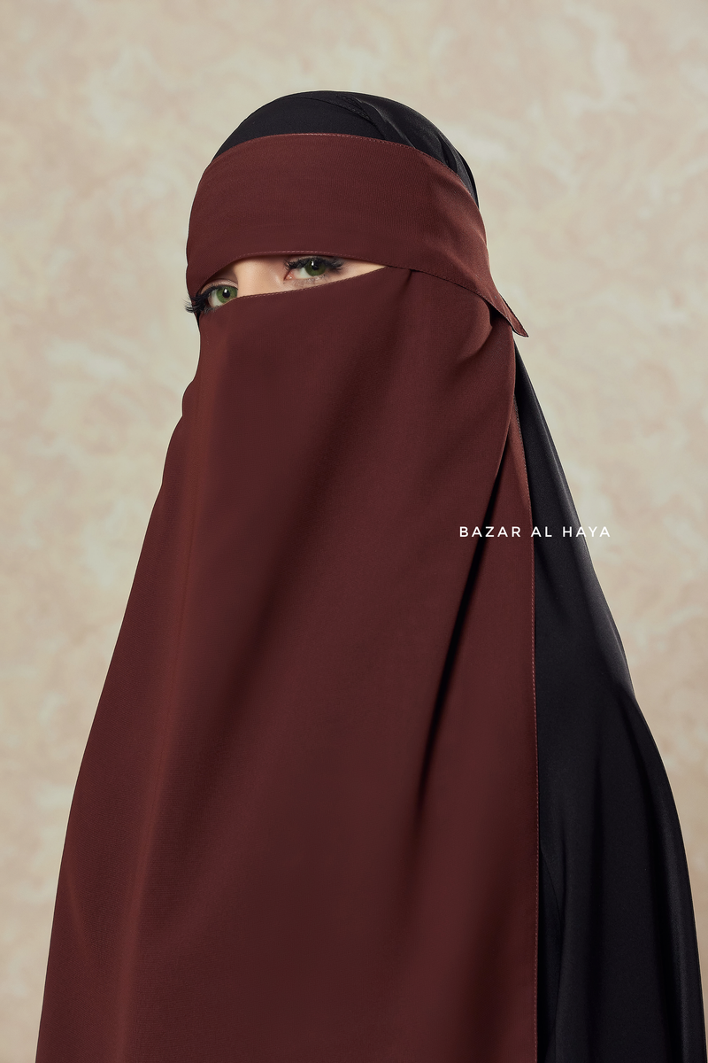 Flap Brown Single Niqab - Super Breathable Veil - Large