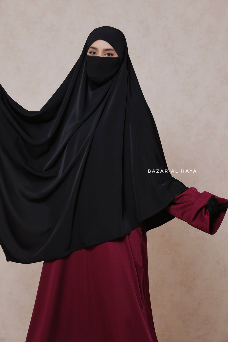 Black Mubarak Long Diamond Khimar - Nidha Extra Long