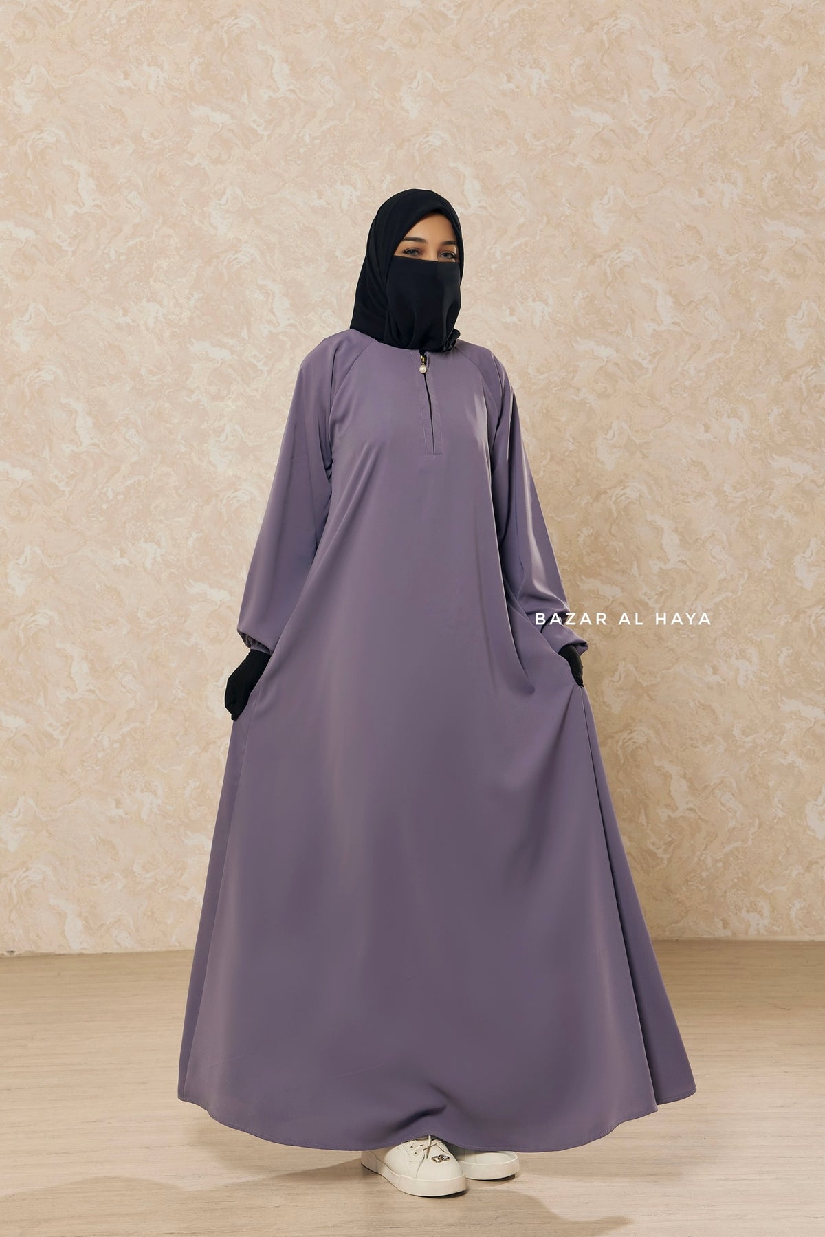 Silver Salam 2 Abaya - Comfy Style Front Zipper - Nida – Bazar Al Haya