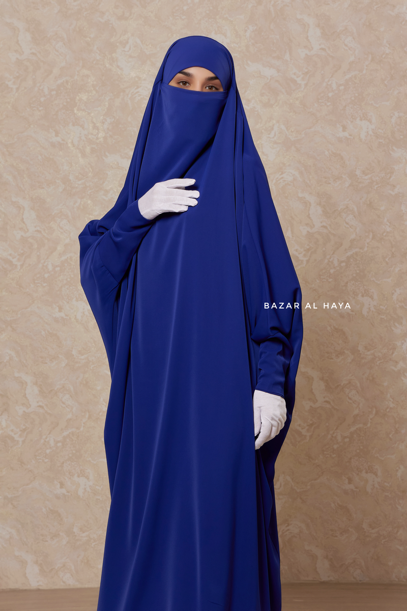 Royal Blue Sarah One Piece Jilbab - Zipper Sleeves - Silk Crepe