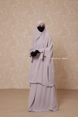 Silver Jahida Two Piece Jilbab With Loose Pants Set - Skirt-Style Shalwar