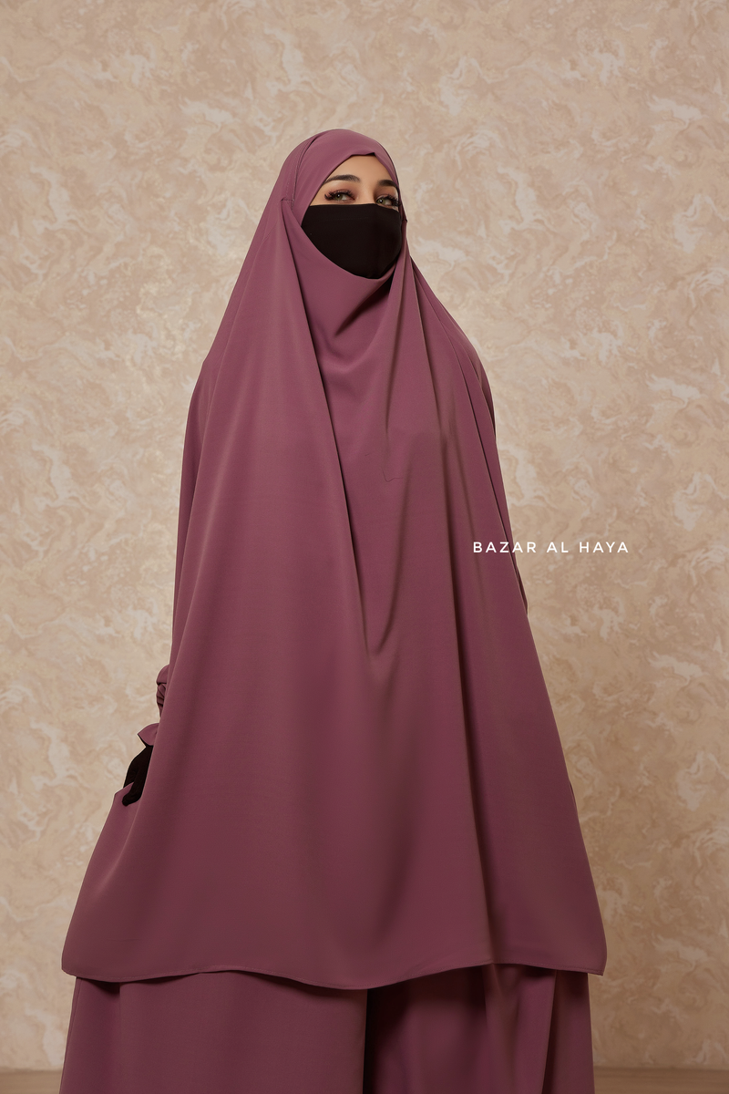 Grape Jahida Two Piece Jilbab With Loose Pants Set - Skirt-Style Shalwar