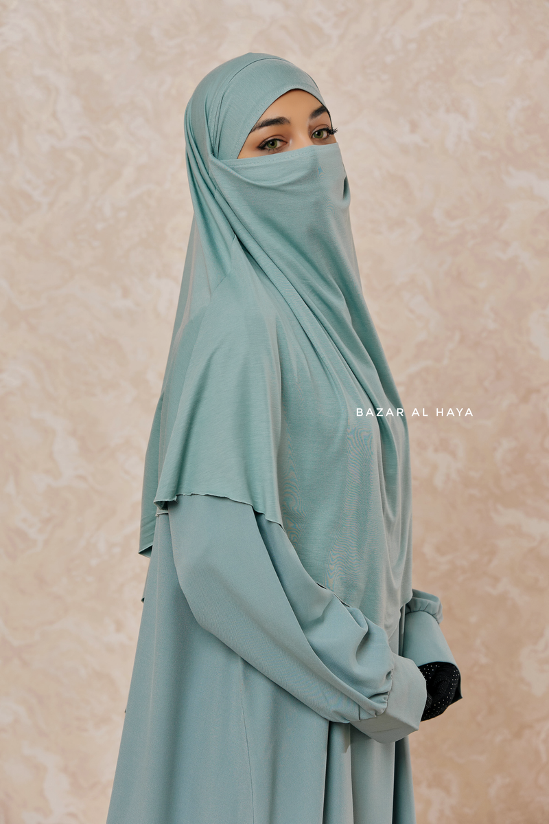 Mint Cotton Eliza Short Triangle Diamond Khimar - Soft Breathable Cotton