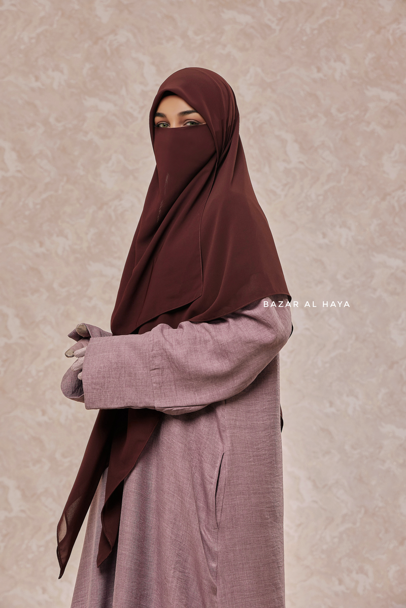 Brown Square Scarf With Half Niqab Set - Super Breathable - Quality
