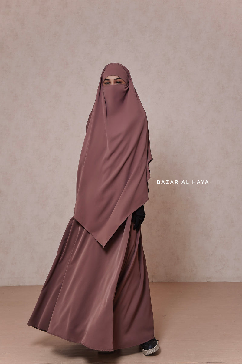 Taupe Rose Salam 2 Abaya & Mubarak Khimar Maxi Set - Nida