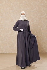 Steel Grey Salam 3 Belted Abaya Dress - Front Zipper & Zipper Sleeves - Nida