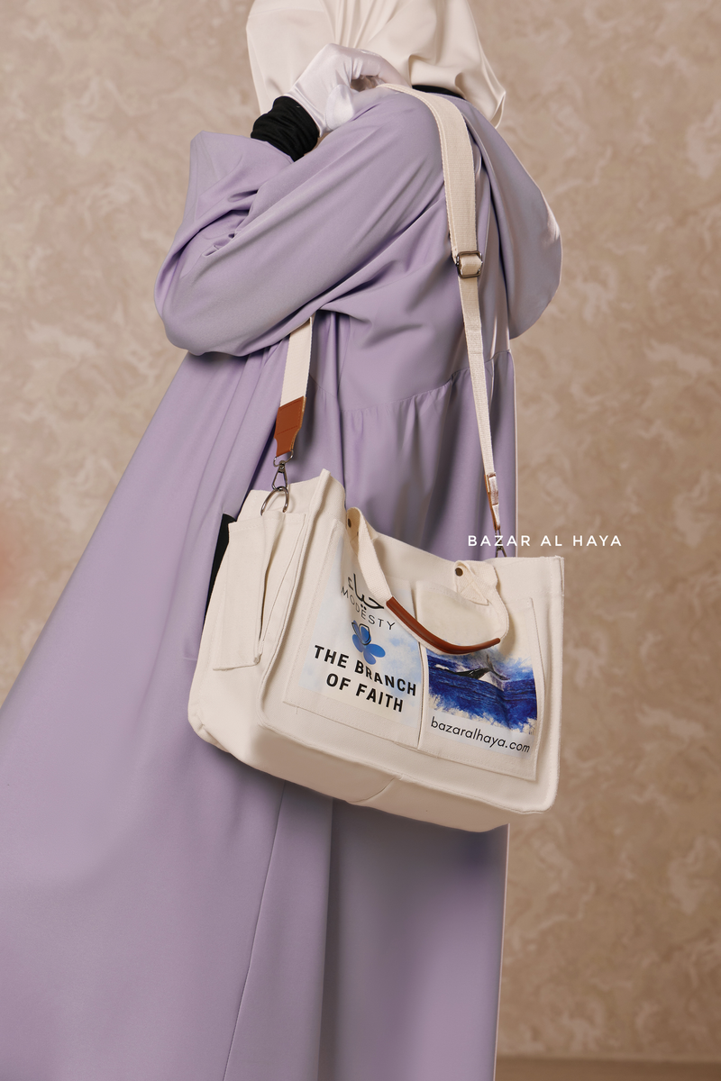 “Modesty - The Branch Of Faith” Ivory Cotton Tote Bag