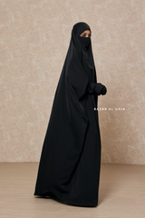 Sarah One Piece Black Jilbab - Zipper Sleeves - Silk Crepe