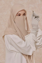 Creme Beige Scarf With Half Niqab Set - Super Breathable - Medium & Large