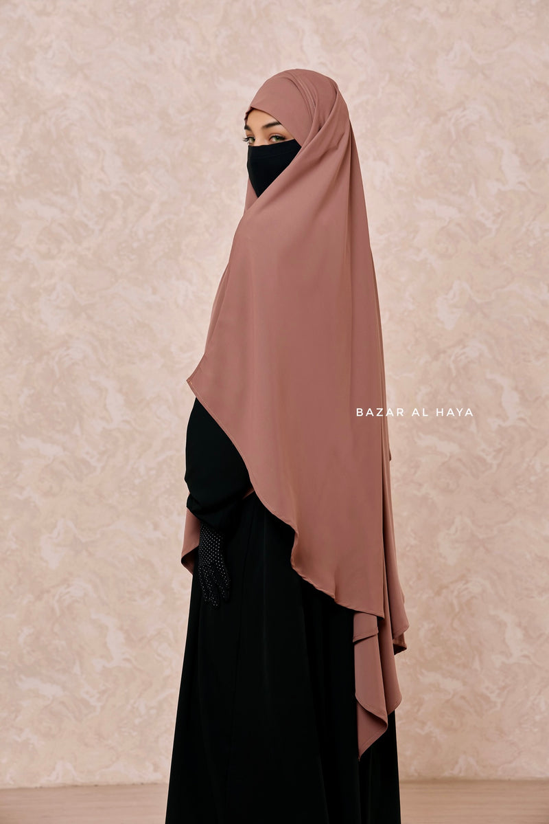 Taupe Rose Long Mubarak Diamond Khimar - Nida Extra Long