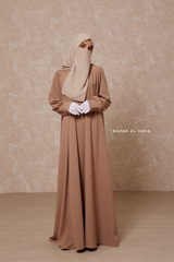 Rania Sepia Tan Abaya Dress Half-Placket Button Front & Sleeve - Mediumweight Soft Crepe Cotton