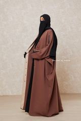 Brown Falak Classic Loose Fit Abaya Coat With Scarf - Pockets & Zippers