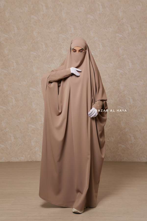Mocha Sarah One Piece Jilbab - Zipper Sleeves - Silk Crepe – Bazar Mocha Sarah One Piece Jilbab - Zipper Sleeves - Silk Crepe – Bazar