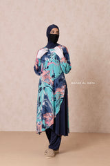 Floral Print Modest Swimwear Three Piece Set - Swimdress, Khimar, & Pants - The Comfort