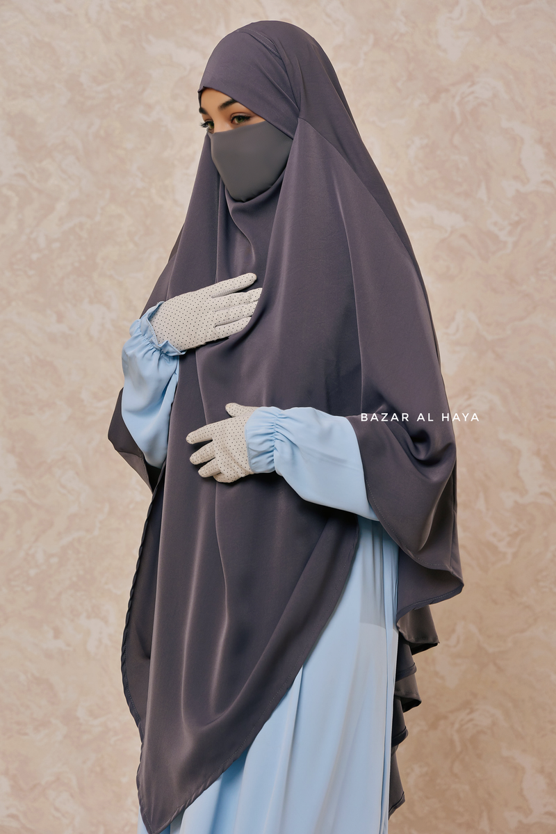 Mubarak Steel Grey Diamond Khimar - Nida Extra Long