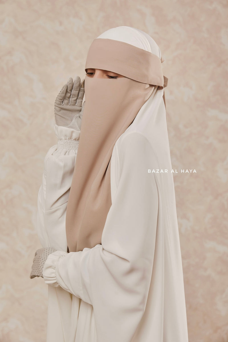 Creme Beige Flap Single Niqab - Super Breathable Veil - Medium & Large