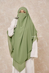 Olive Pari Two Layered Maxi Diamond Khimar - Crepe Chiffon