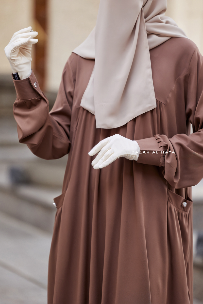 Layla Coffee Abaya - 100% Cotton Summer Relaxed Fit Dress With Pockets