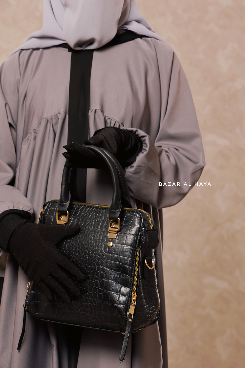 Square Croc Crossbody Bag In Black