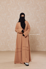 Latte Fathiya Open Front Abaya In Nida - Relaxed Fit