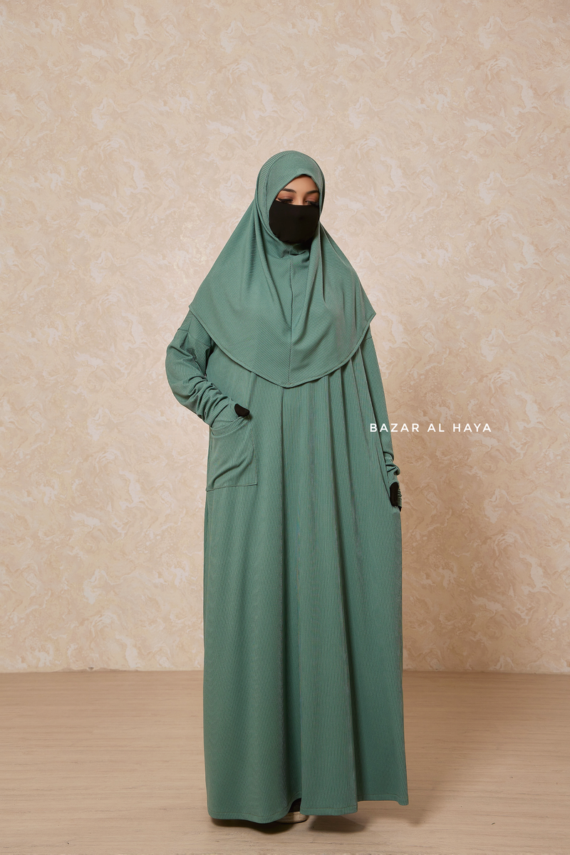 Mint Khawla Premium Corduroy Cotton Two Piece Prayer Dress - Abaya & Khimar