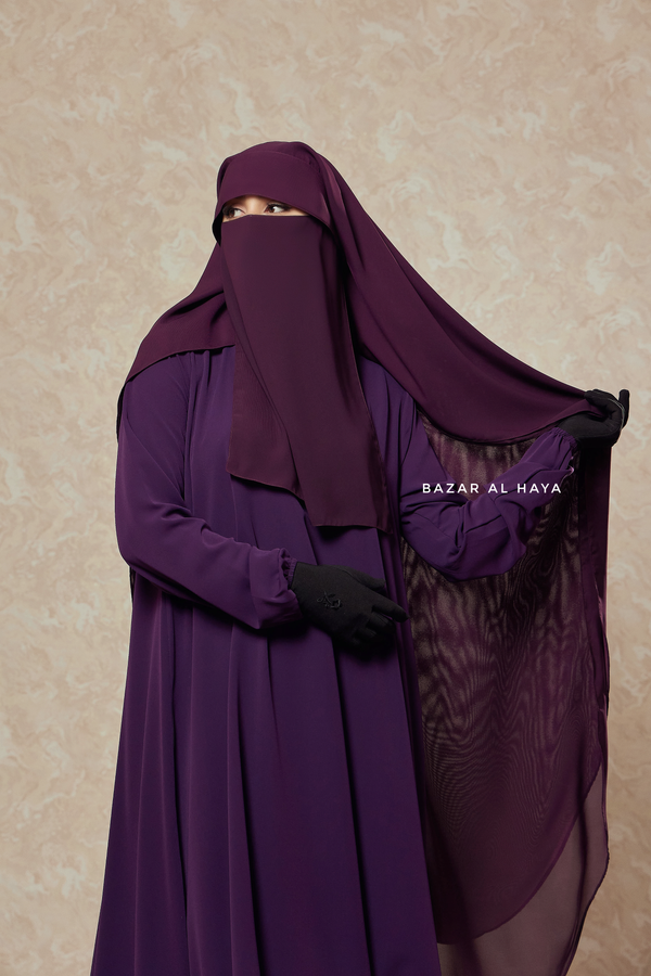 Plum Two Layer Flap Niqab - Premium Wool Chiffon - Large