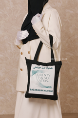 “Modesty Has No Nation” Black Cotton Tote Bag