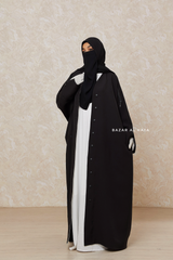 Black Falak Classic Loose Fit Abaya Coat With Scarf - Pockets & Zippers