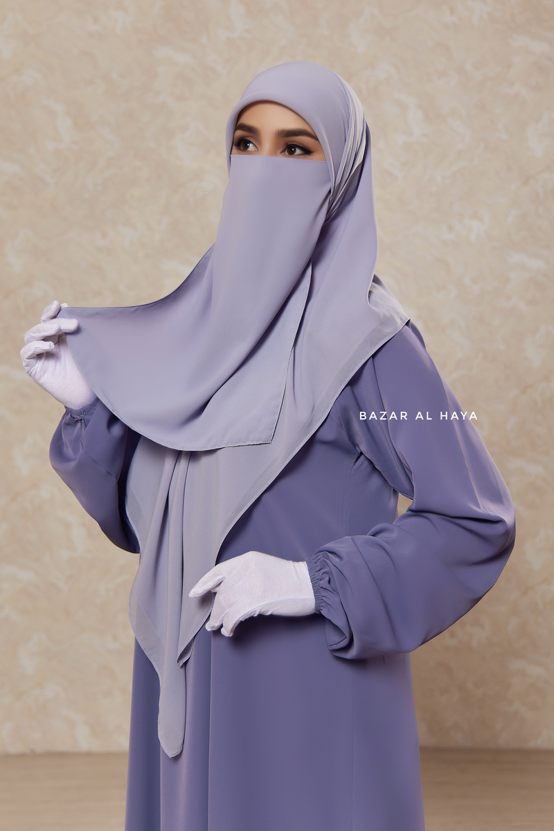 Silver Square Scarf With Half Niqab Set - Super Breathable - Medium