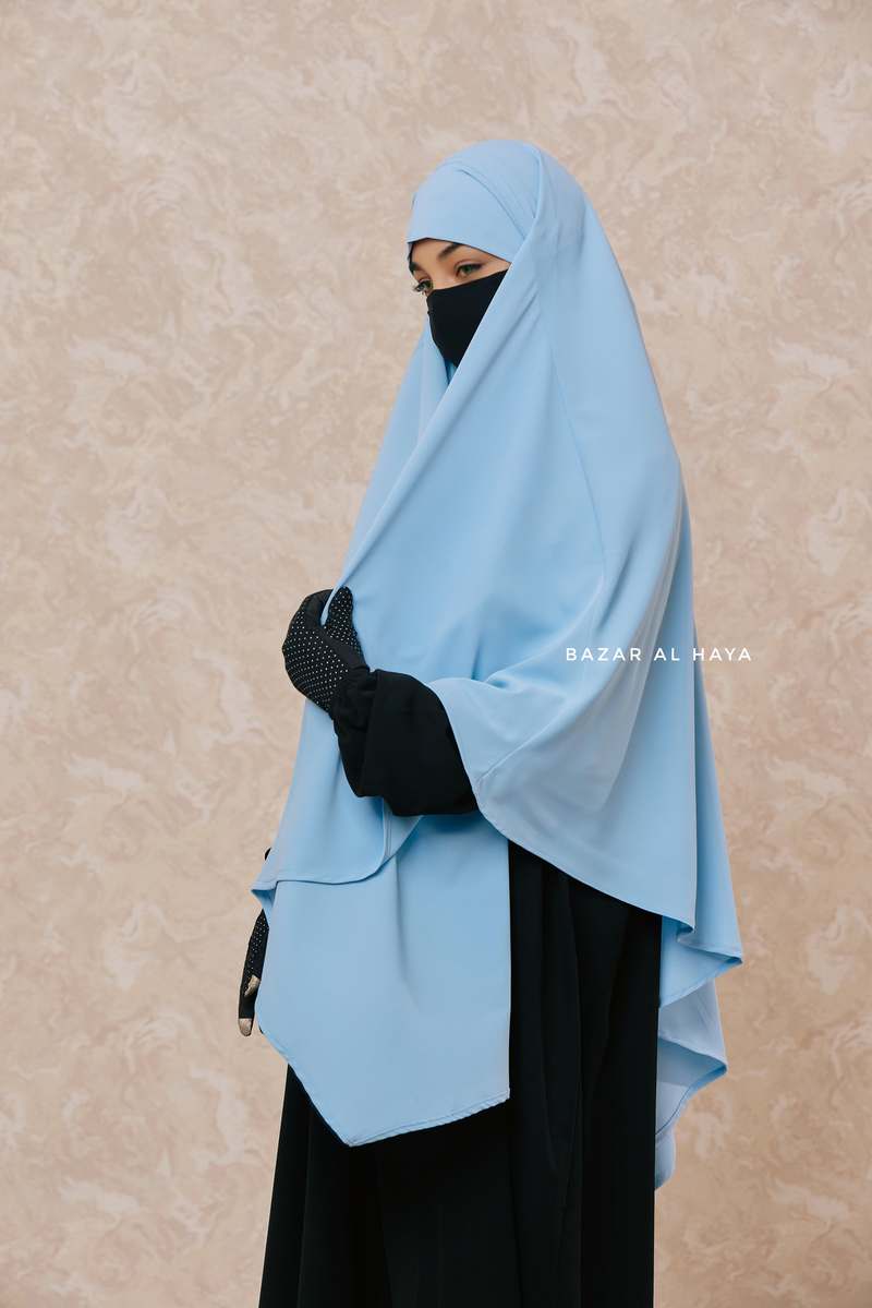 Mubarak Long Diamond Khimar In Baby Blue - Nida Extra Long