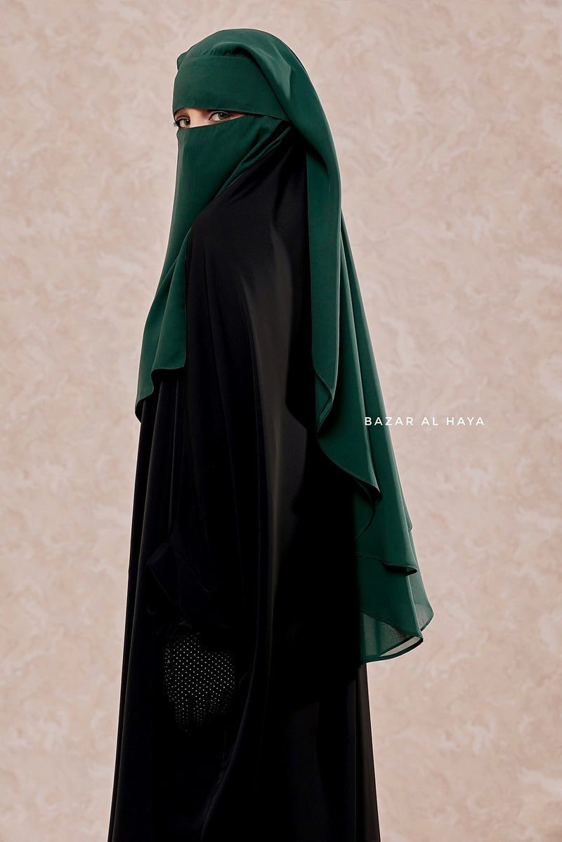 Emerald Two Layer Flap Niqab - Premium Wool Chiffon - Medium