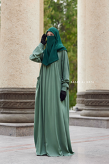 Layla Mint Abaya - 100% Cotton Summer Relaxed Fit Dress With Pockets