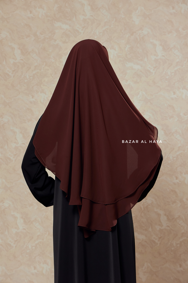 Brown Two Layer Flap Niqab - Premium Wool Chiffon - Medium