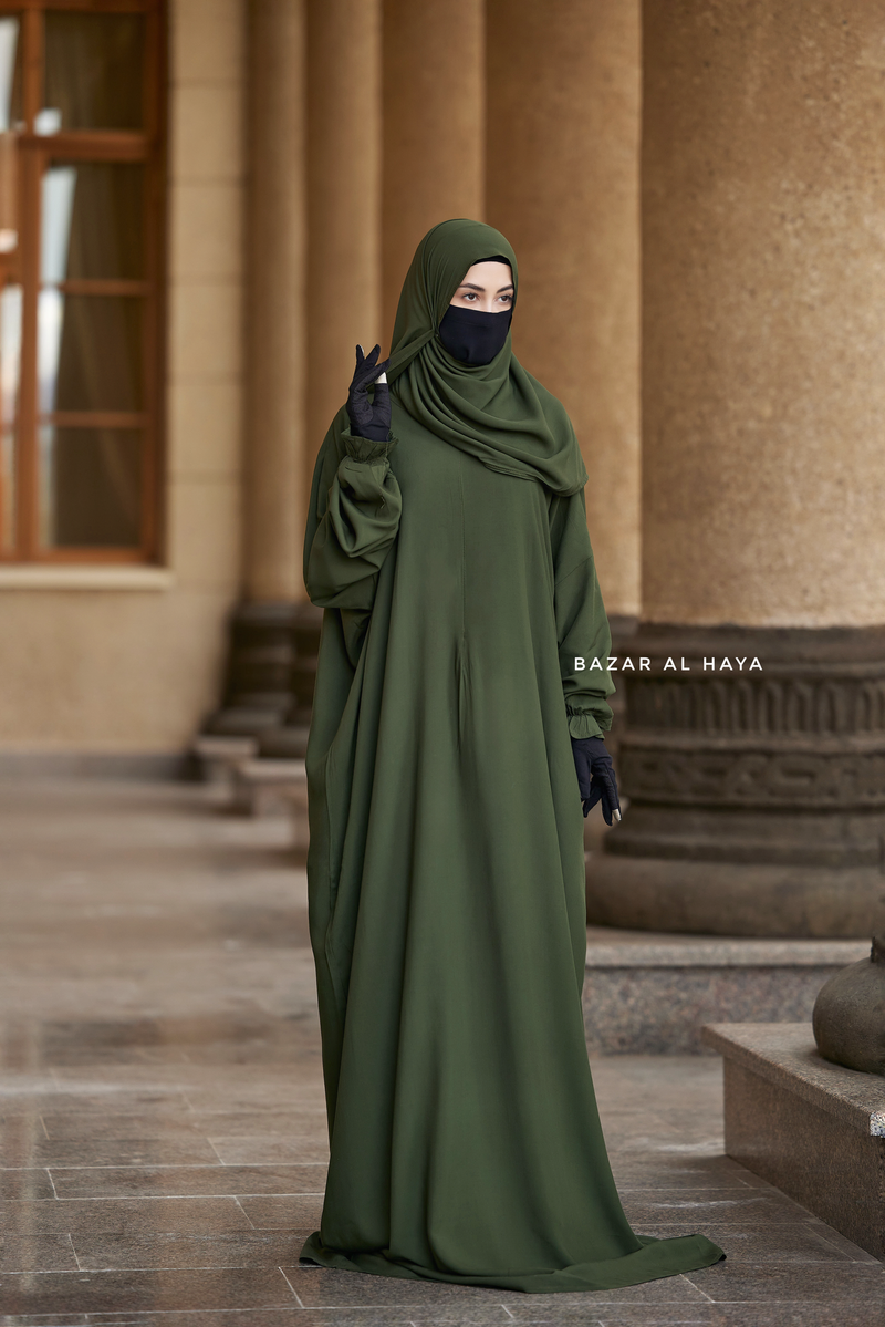 Olive Prayer / Salah Dress One Piece Jilbab 100% Cotton - Super Breathable Comfy Style