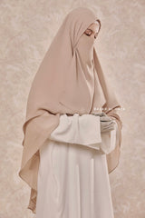 Creme Beige Two Layered Snap Scarf, Khimar, Cape - Super Soft - 3 in 1