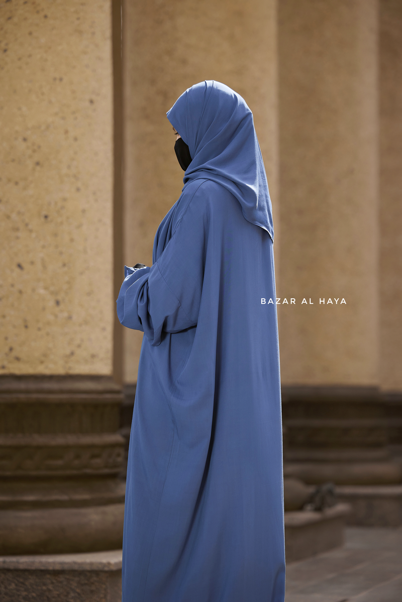 Prayer / Salah Dress One Piece Jilbab Blue 100% Cotton - Super Breathable Comfy Style