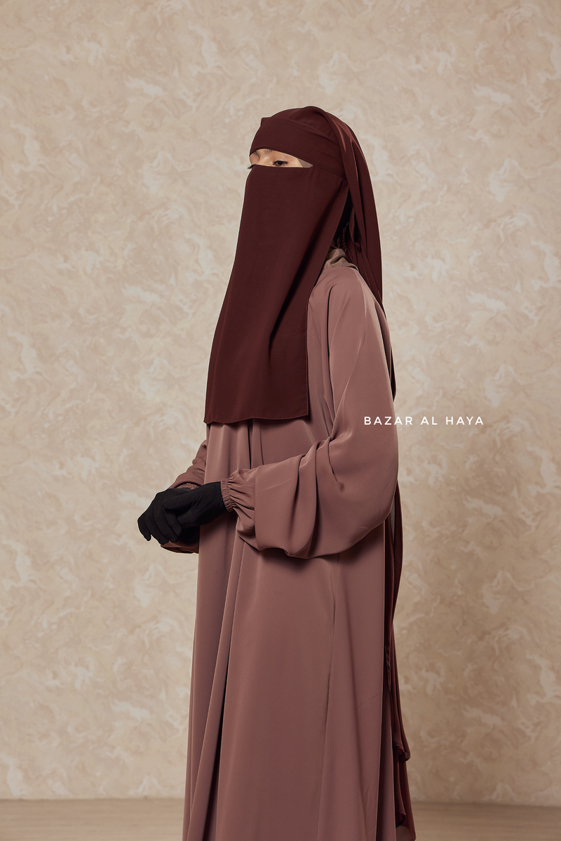 Brown Two Layer Scarf Niqab - Long & Wide - Super Breathable Veil