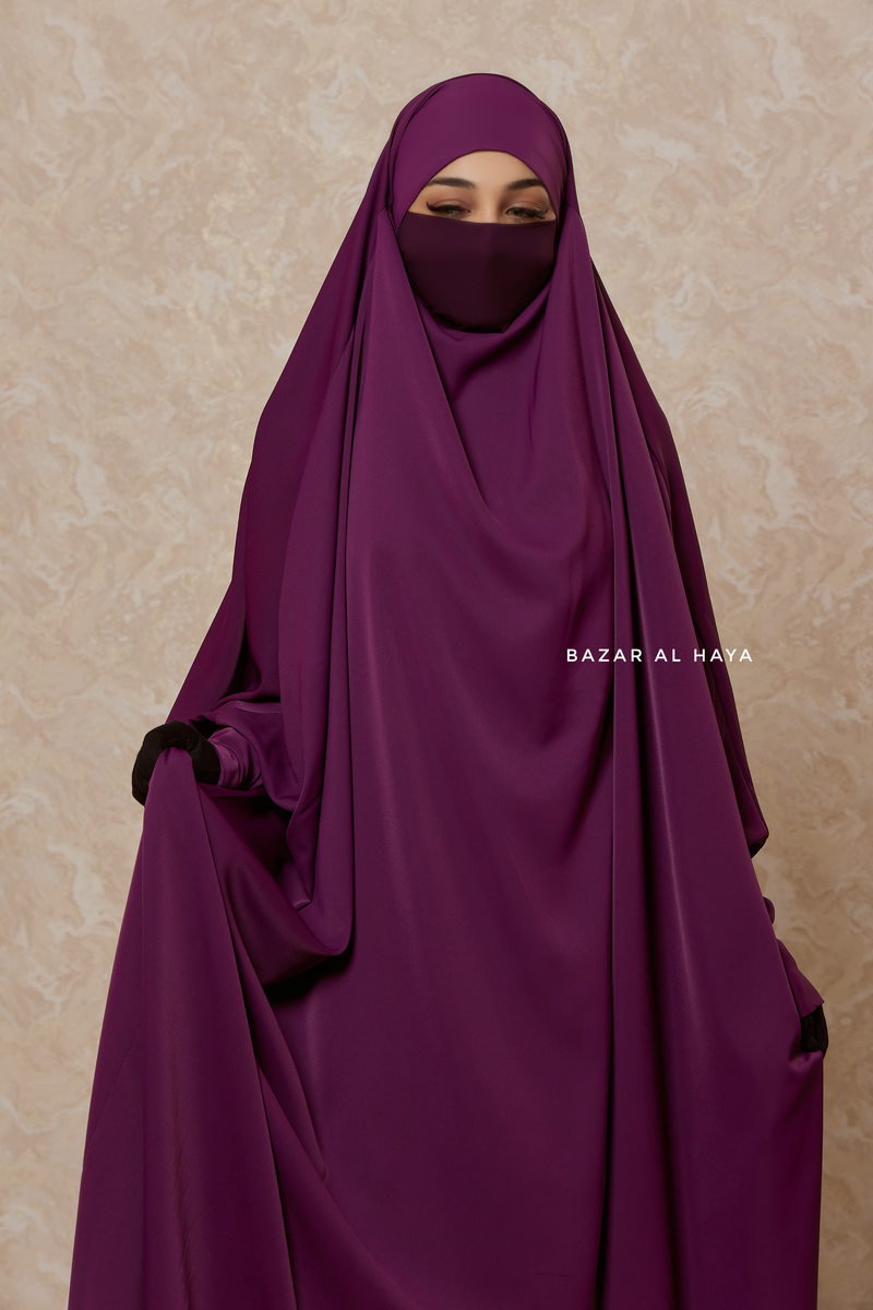 Purple Sarah One Piece Jilbab - Zipper Sleeves - Silk Crepe