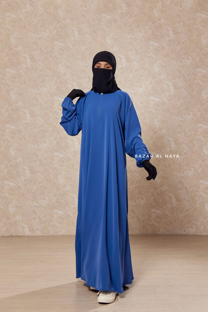 Steel Blue Salam 2 Abaya -  Comfy Style Front Zipper - Nidha