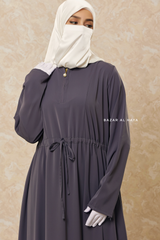 Steel Grey Salam 3 Belted Abaya Dress - Front Zipper & Zipper Sleeves - Nida