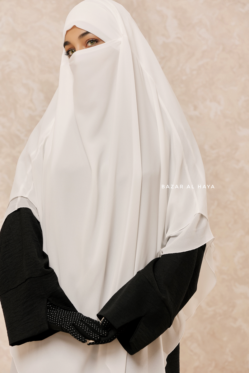 Ivory Pari Two Layered Maxi Diamond Khimar - Crepe Chiffon