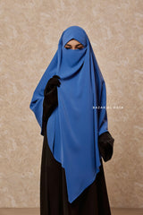 Mubarak Diamond Khimar In Steel Blue - Nida Extra Long