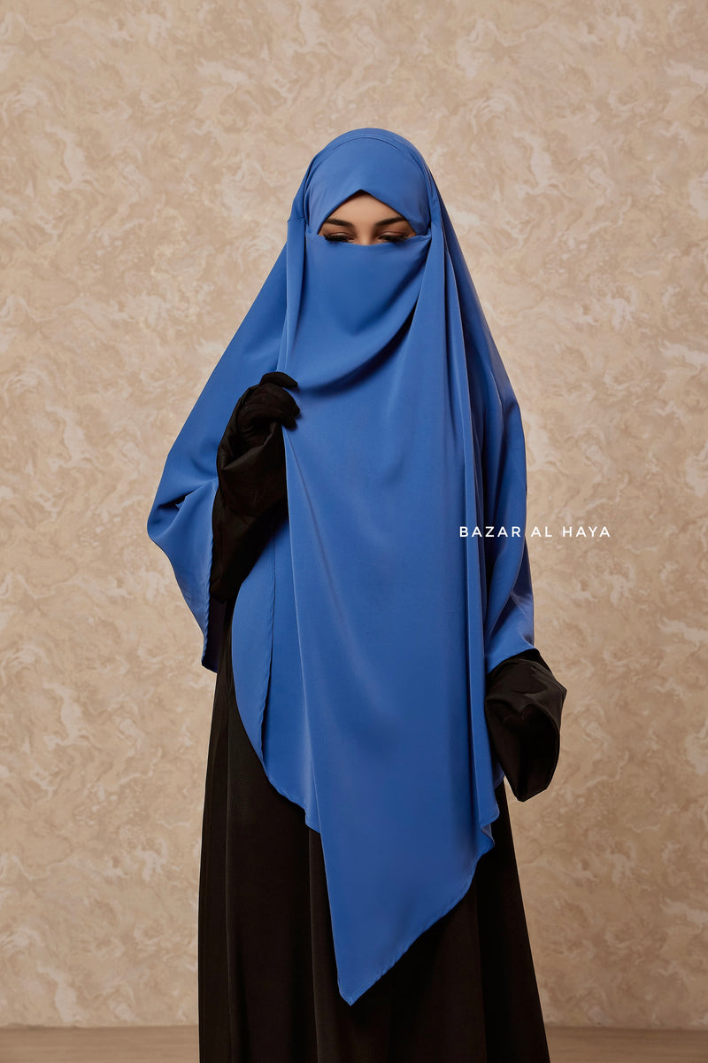 Mubarak Diamond Khimar In Steel Blue - Nida Extra Long