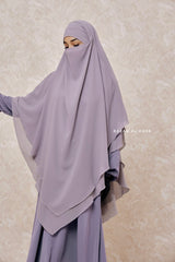 Grey Pari Two Layered Maxi Diamond Khimar - Crepe Chiffon