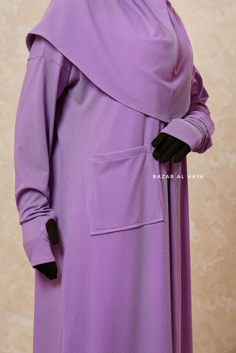 Lavender Khawla Premium Corduroy Cotton Two Piece Prayer Dress - Abaya & Khimar