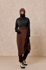 Brown Black Modest Swimwear 4 Piece Swimdress, Khimar, Apron & Pants - Comfort Swimsuit